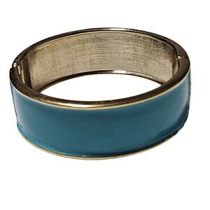 Vintage Turquoise Gold Tone Hinge Bangle Bracelet Retro 80s 90s Fashion Jewelry